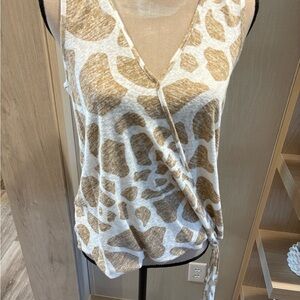 Tan and Cream Sleeveless Wrap Tank Top